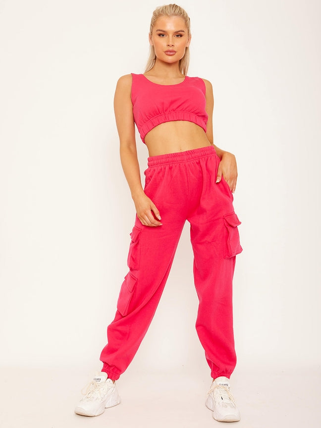 Yarzio Crop top & Cargo joggingbroek met fleeceprint