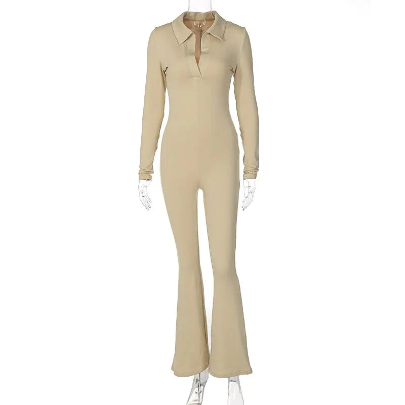 Yarzio Long Sleeve V-Neck Skinny Jumpsuit